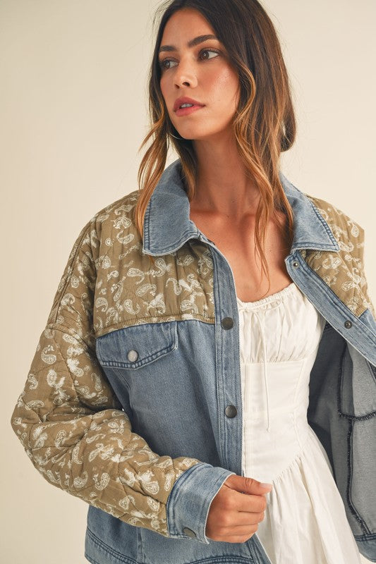 Quilted Paisley Contrast Denim Jacket