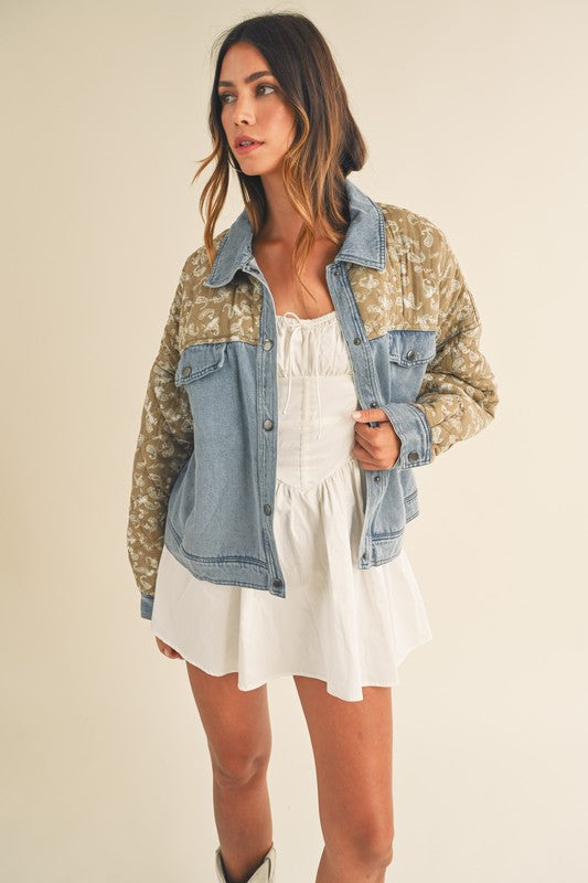 Quilted Paisley Contrast Denim Jacket