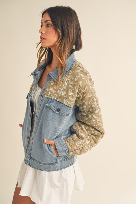 Quilted Paisley Contrast Denim Jacket