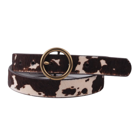 Brass Circle Belt Cow Print