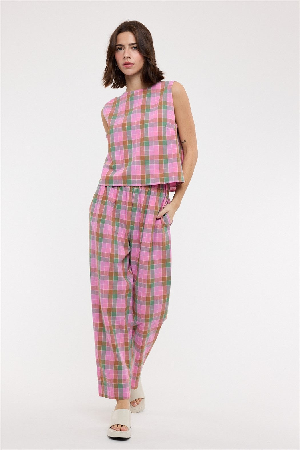 Multi Color Plaid Top & Pants Set of 2