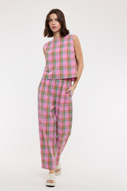 Multi Color Plaid Top & Pants Set of 2