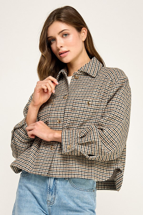 Houndstooth Cropped Shirt Jacket