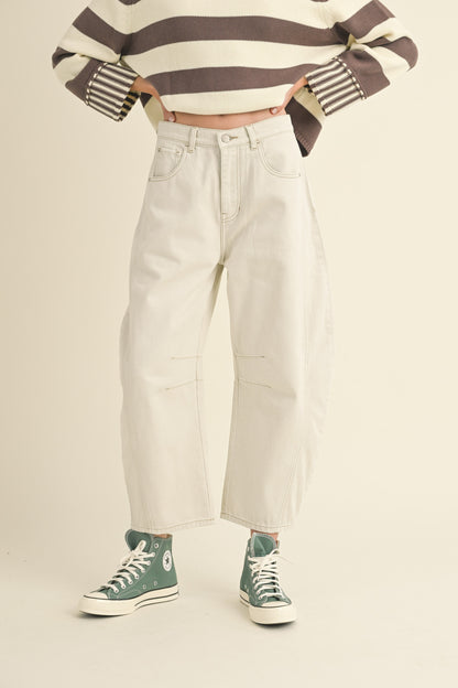 White Cotton Barrel Leg Jeans