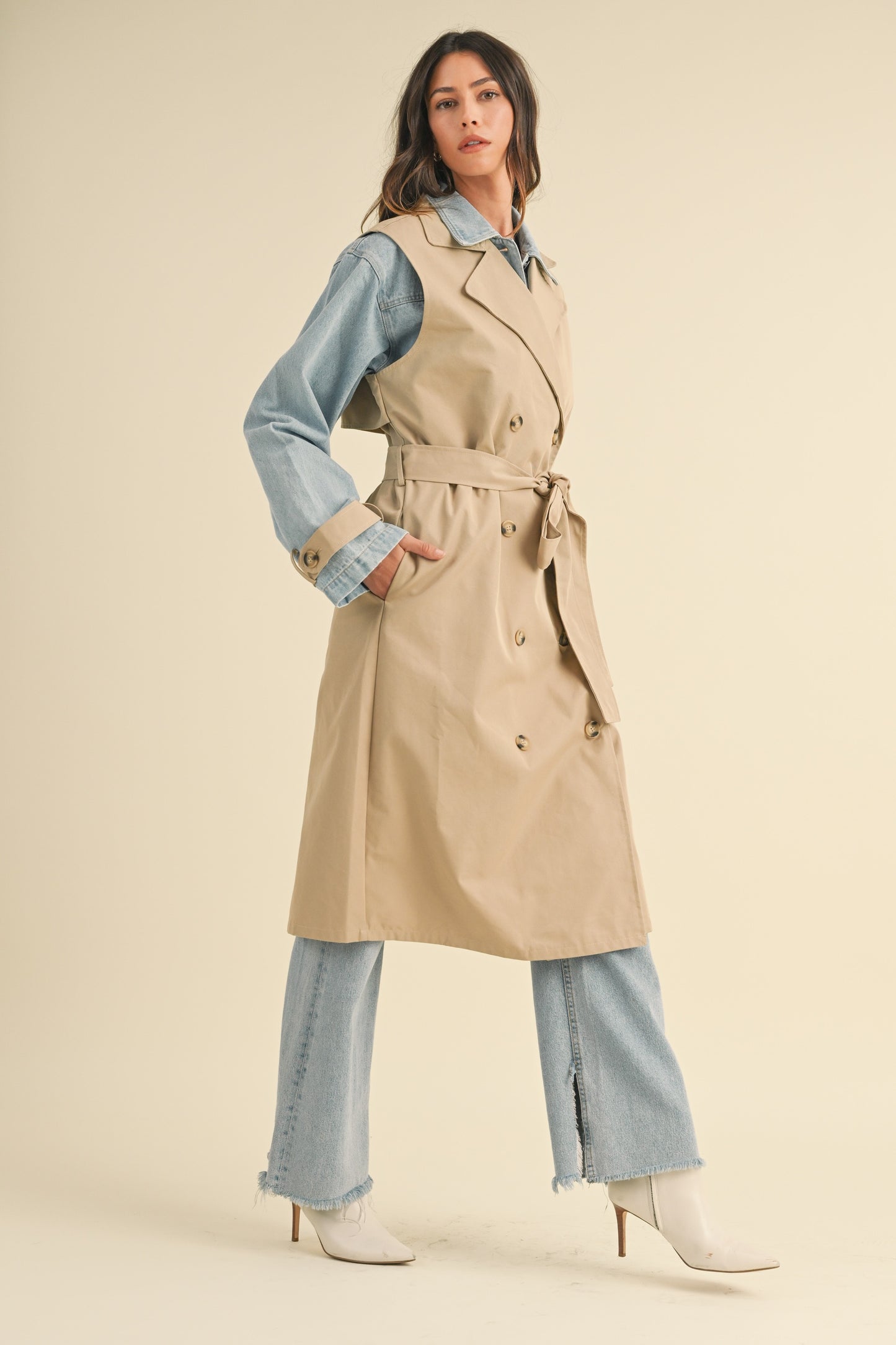 Layered Denim Trench Coat