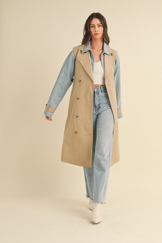 Layered Denim Trench Coat