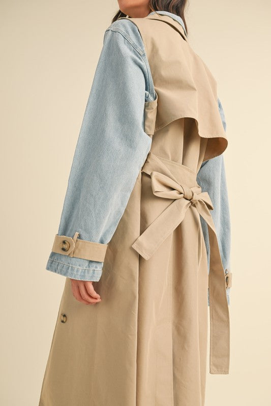 Layered Denim Trench Coat