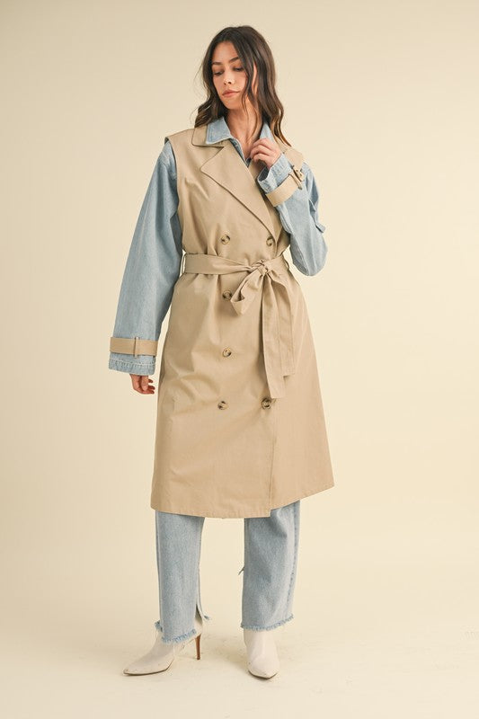 Layered Denim Trench Coat