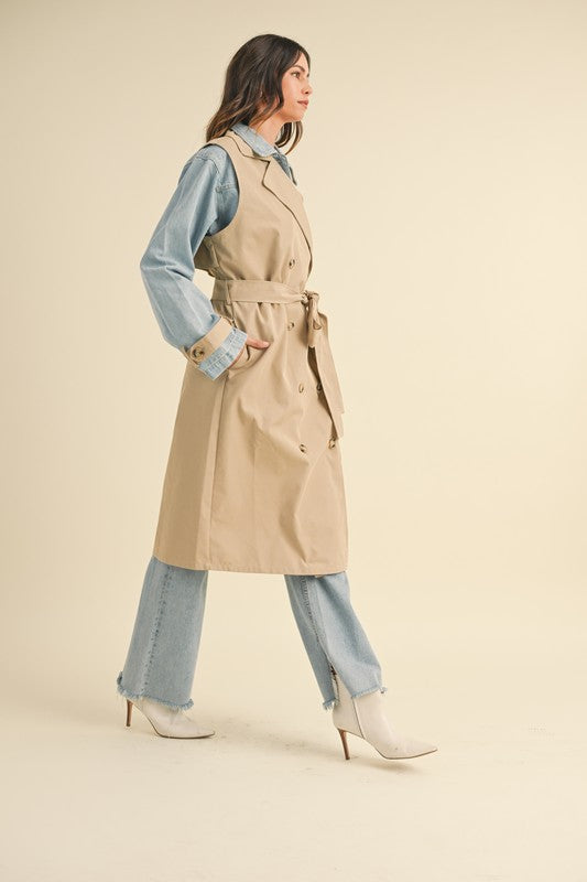 Layered Denim Trench Coat