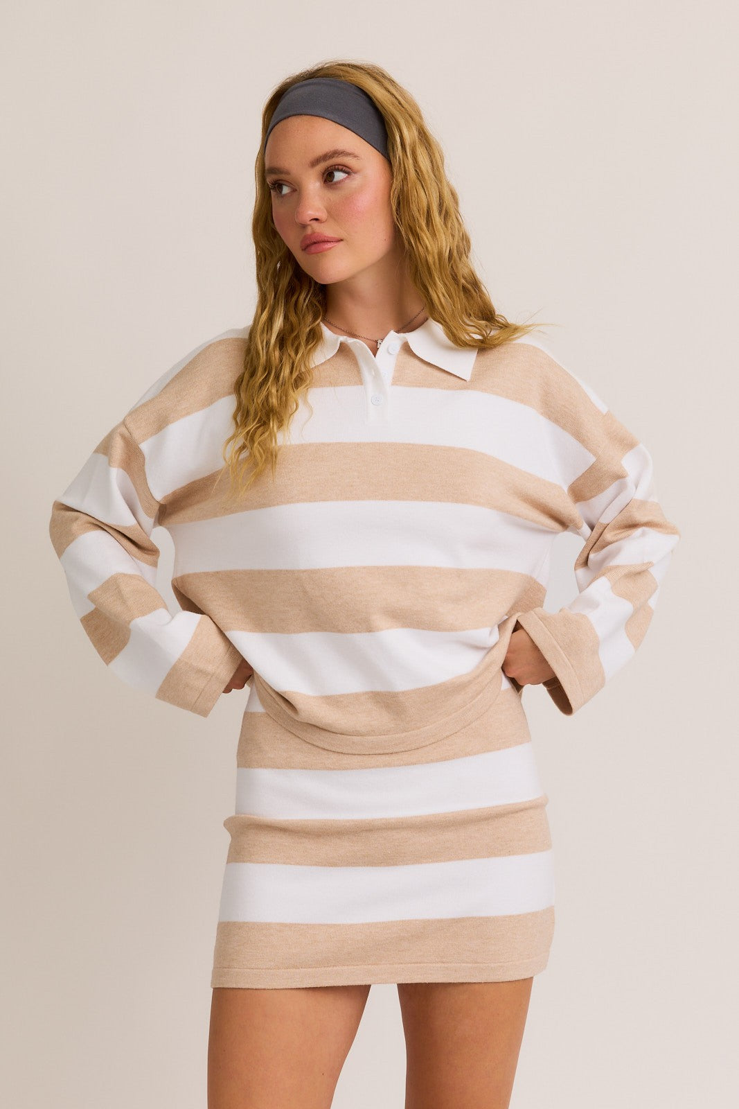 Block Stripe Knit Top & Skirt Set of 2