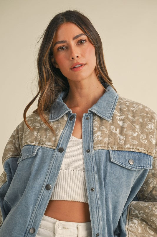 Quilted Paisley Contrast Denim Jacket