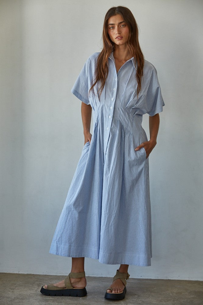 Bonnie Stripe Shirt Midi Dress Blue - Clothe Boutique