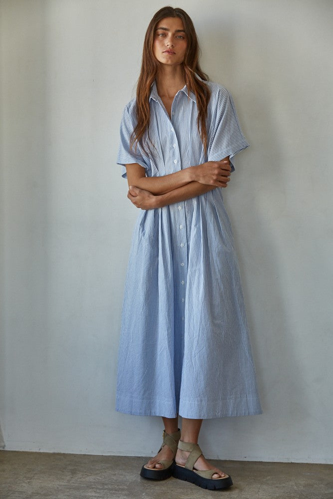 Bonnie Stripe Shirt Midi Dress Blue - Clothe Boutique