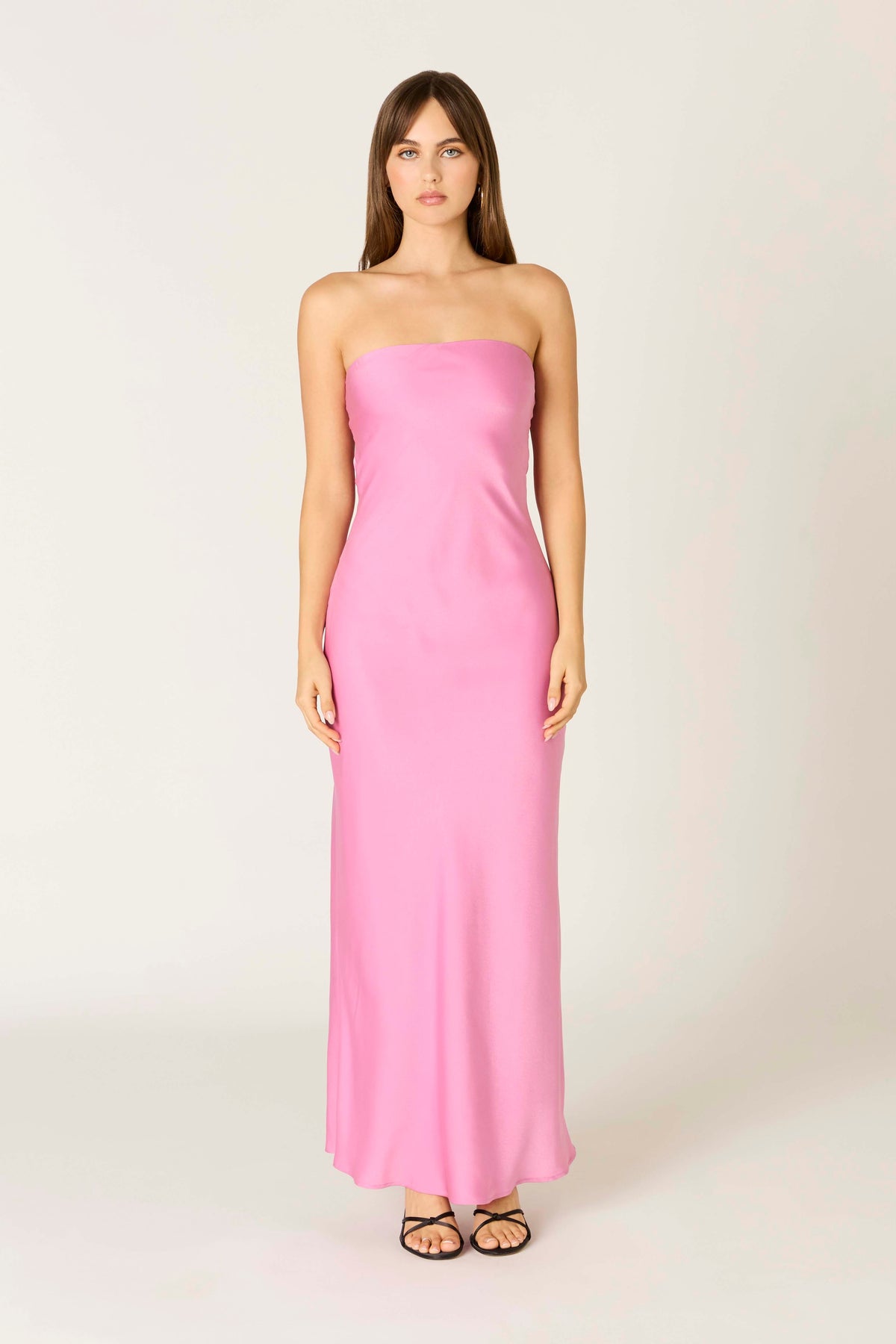Satin Strapless Maxi Dress Peony