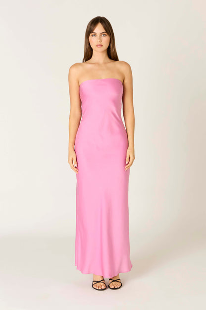 Satin Strapless Maxi Dress Peony
