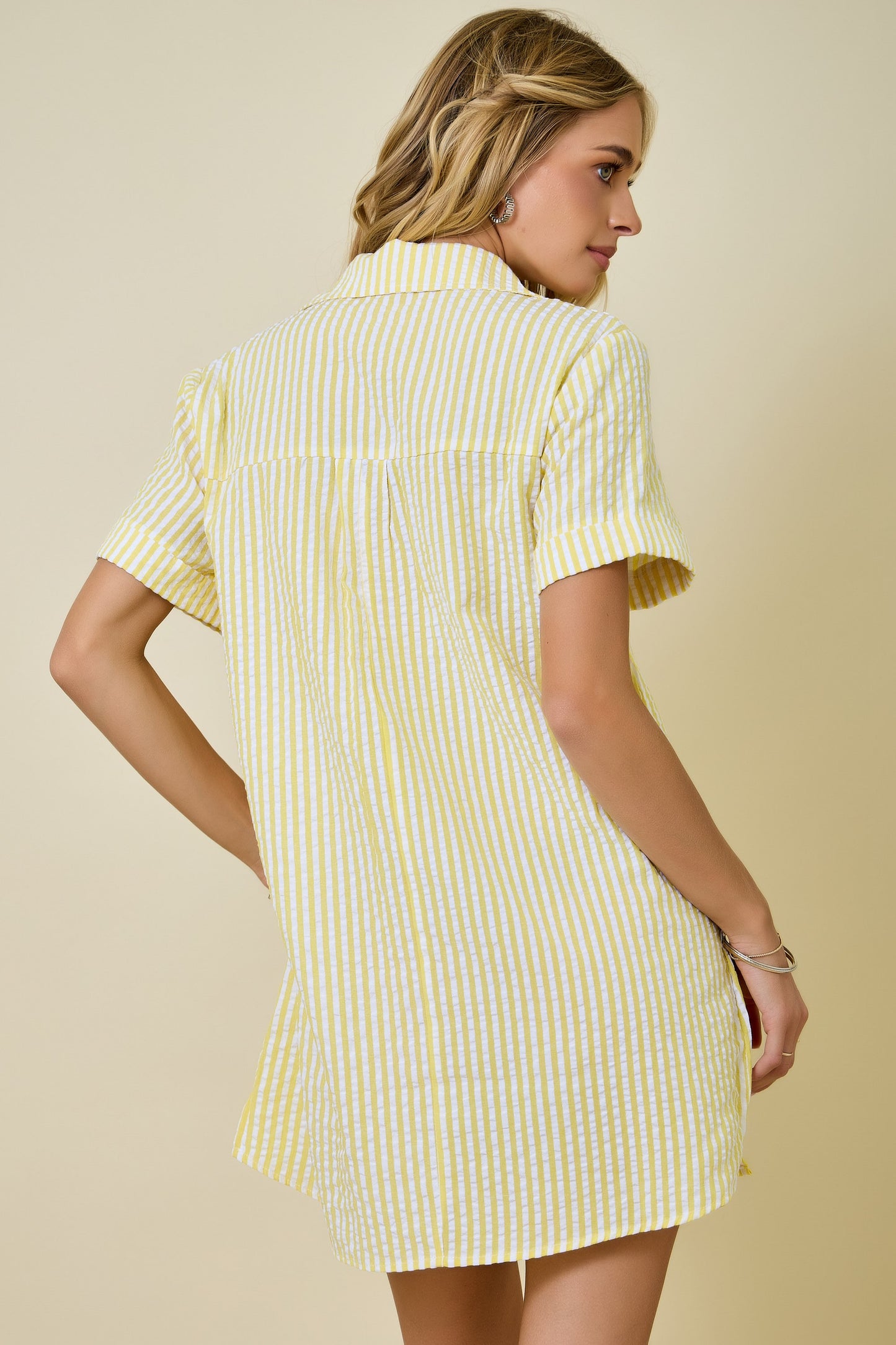Seersucker Stripe Dress Yellow - Clothe Boutique