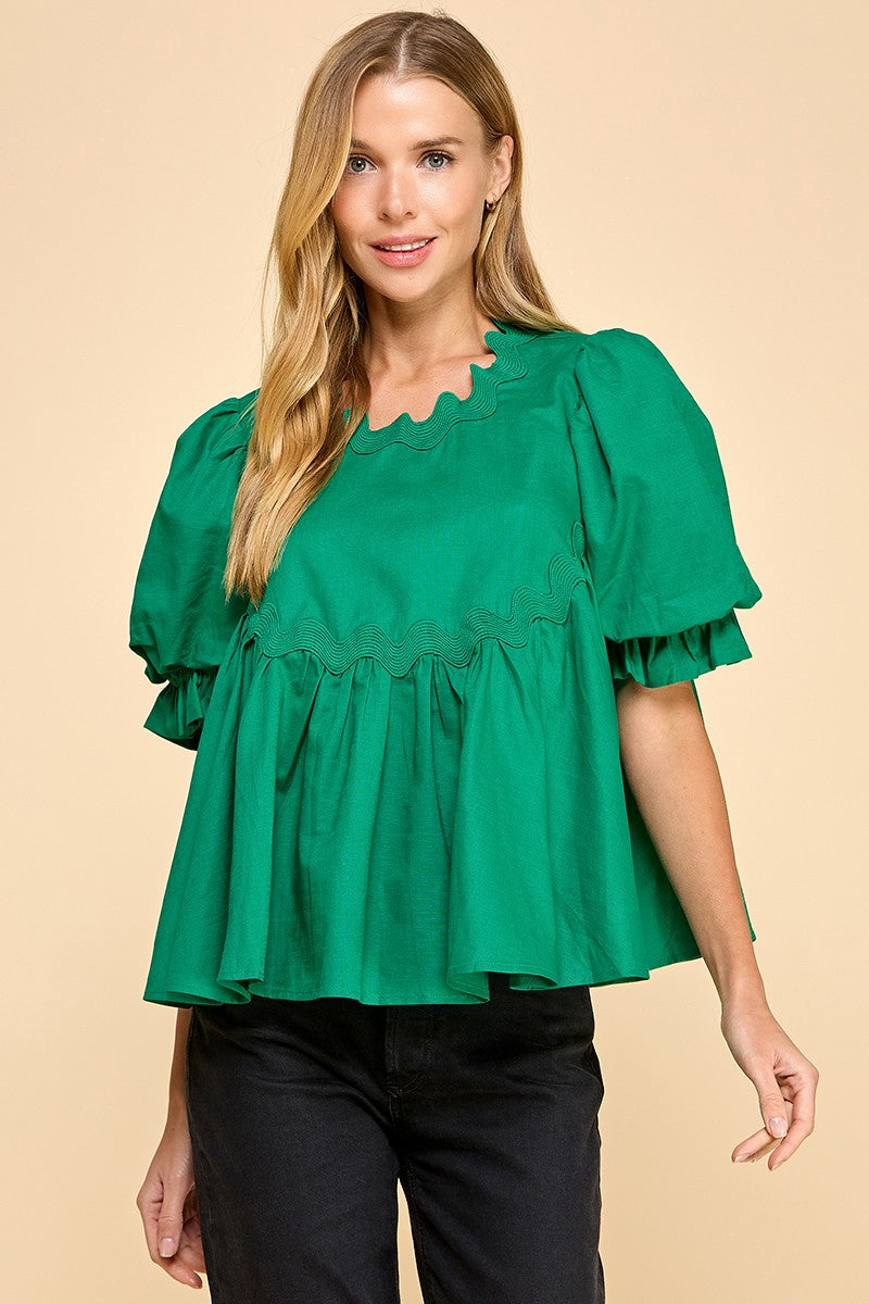 Green Ric Rac Swing Top