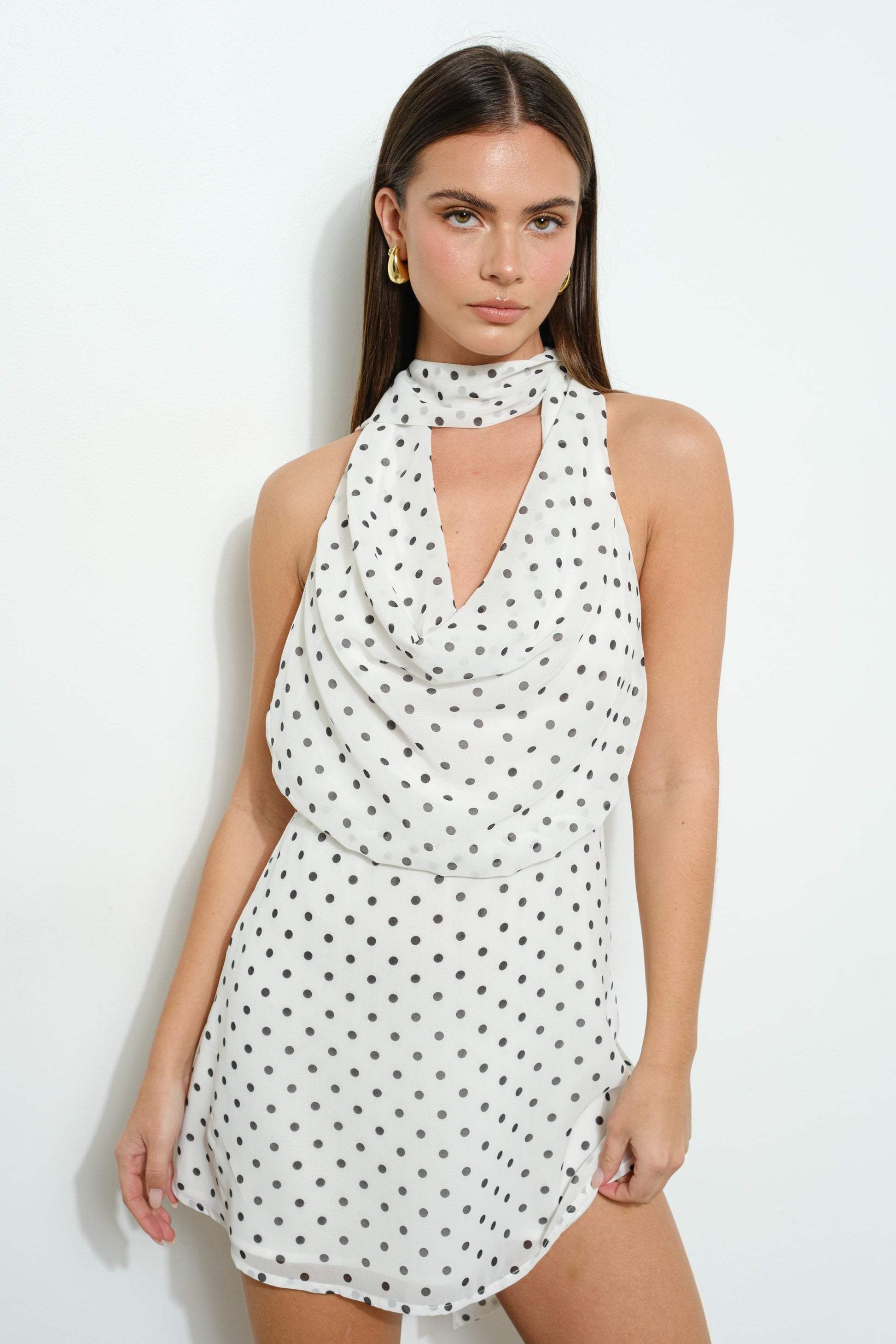 Neck Wrap Polka Dot Dress White - Clothe Boutique