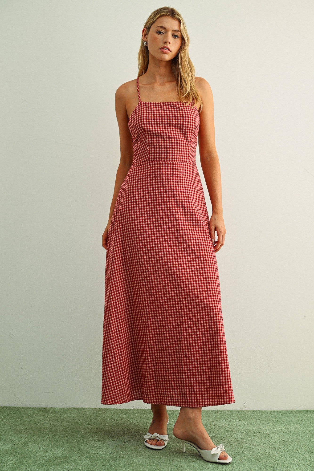 Red Gingham Tie Back Midi Dress - Clothe Boutique