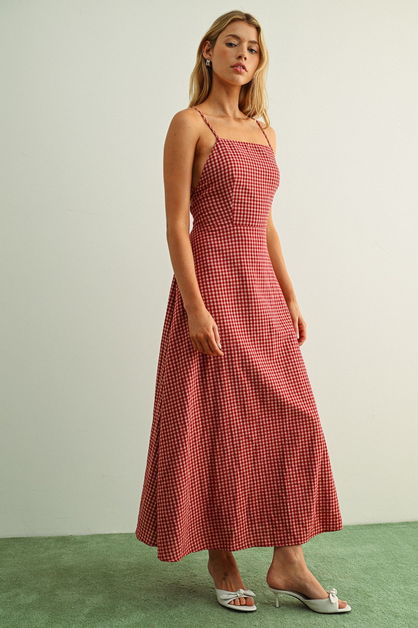 Red Gingham Tie Back Midi Dress - Clothe Boutique