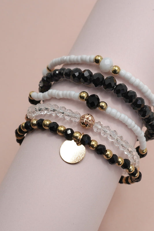 Black Beaded Bracelet Stack