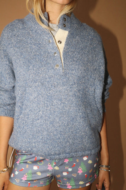Blue Snap Collar Sweater - Clothe Boutique