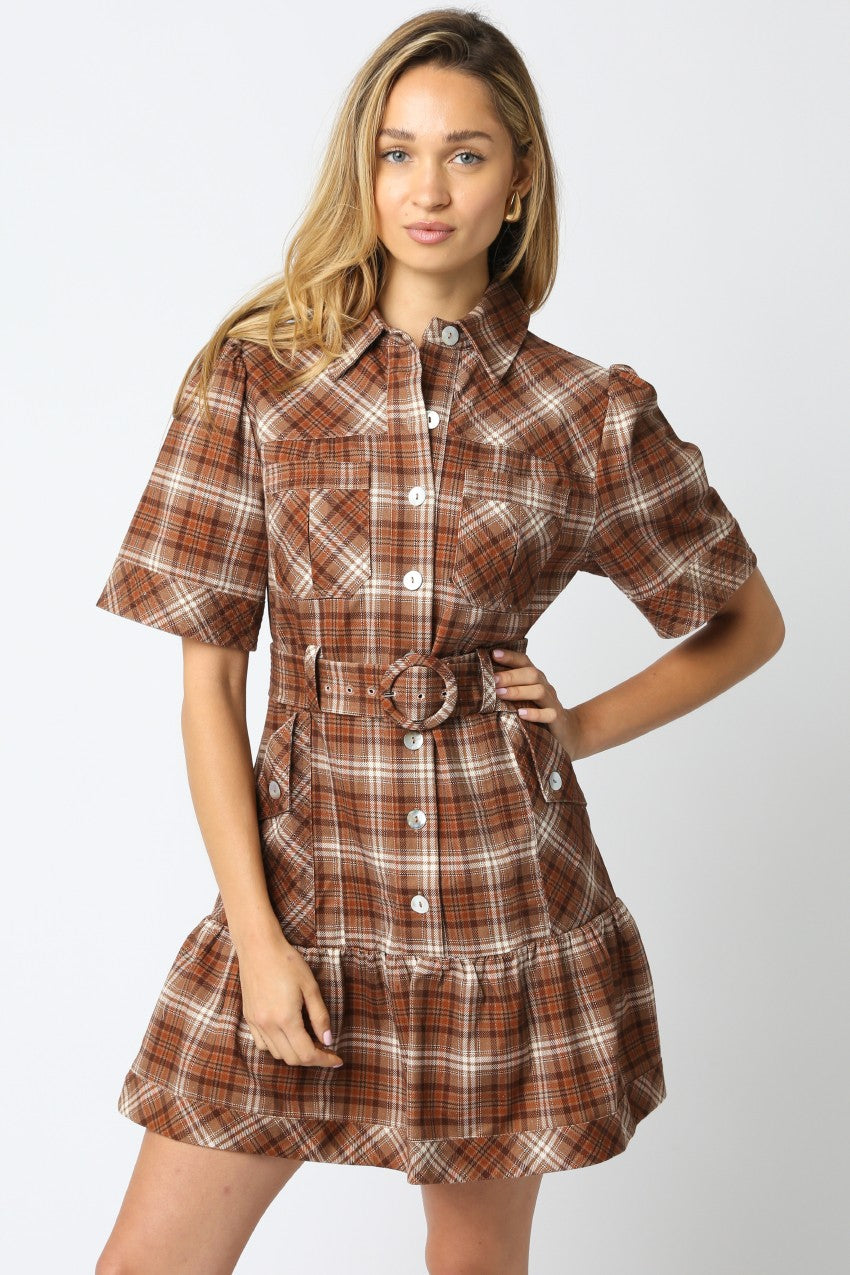 Cynthia Checkered Belted Dress