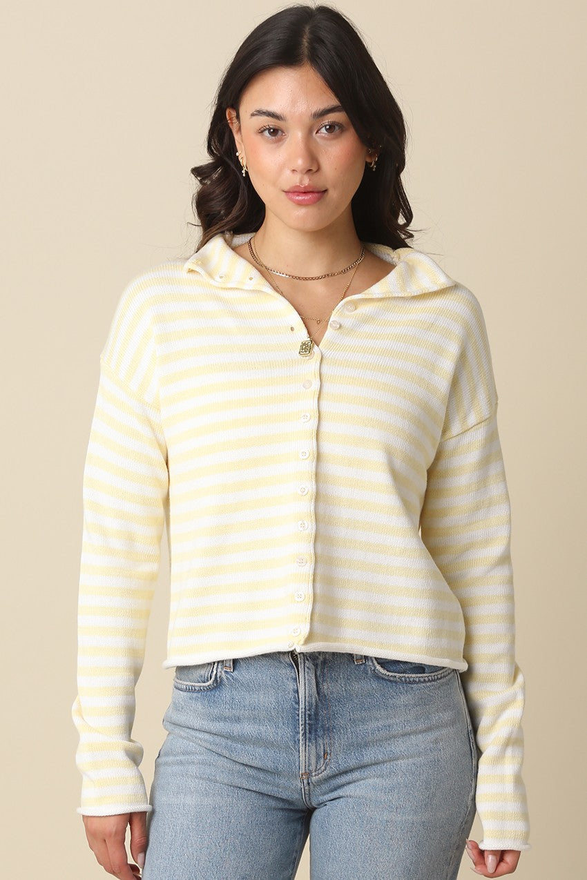 Mikayla Stripe Cardigan Butter Yellow - Clothe Boutique