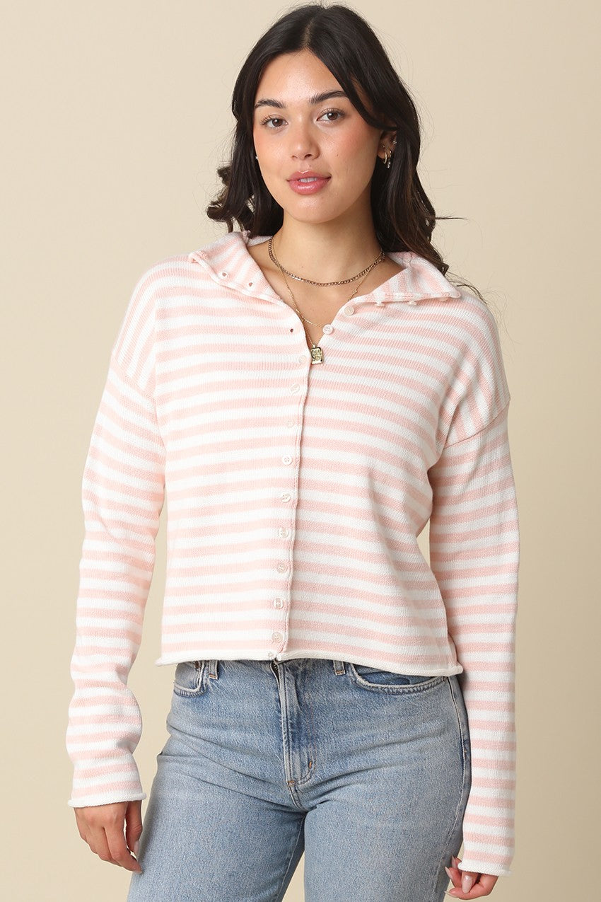 Mikayla Stripe Cardigan Pink - Clothe Boutique