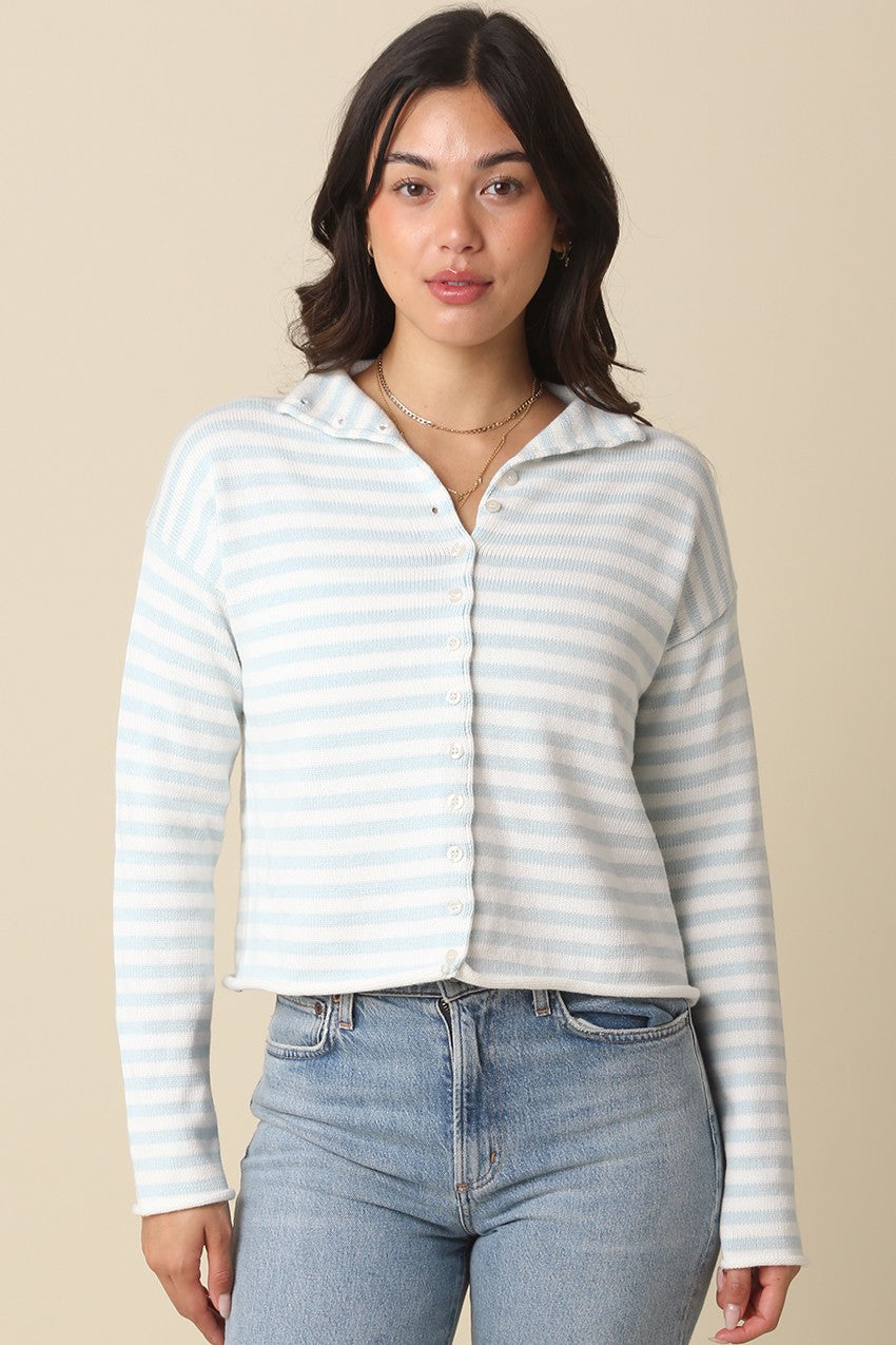 Mikayla Stripe Cardigan Baby Blue - Clothe Boutique