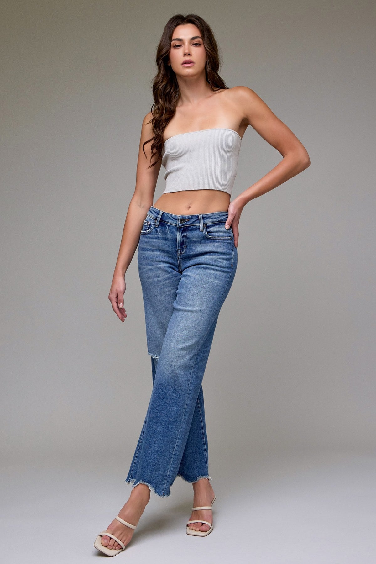 Chewed Hem Low Rise Dad Jeans