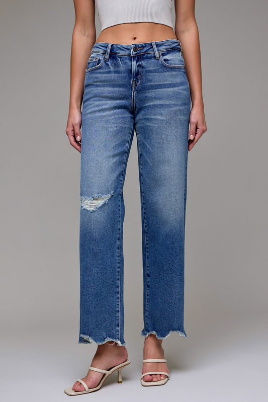 Chewed Hem Low Rise Dad Jeans