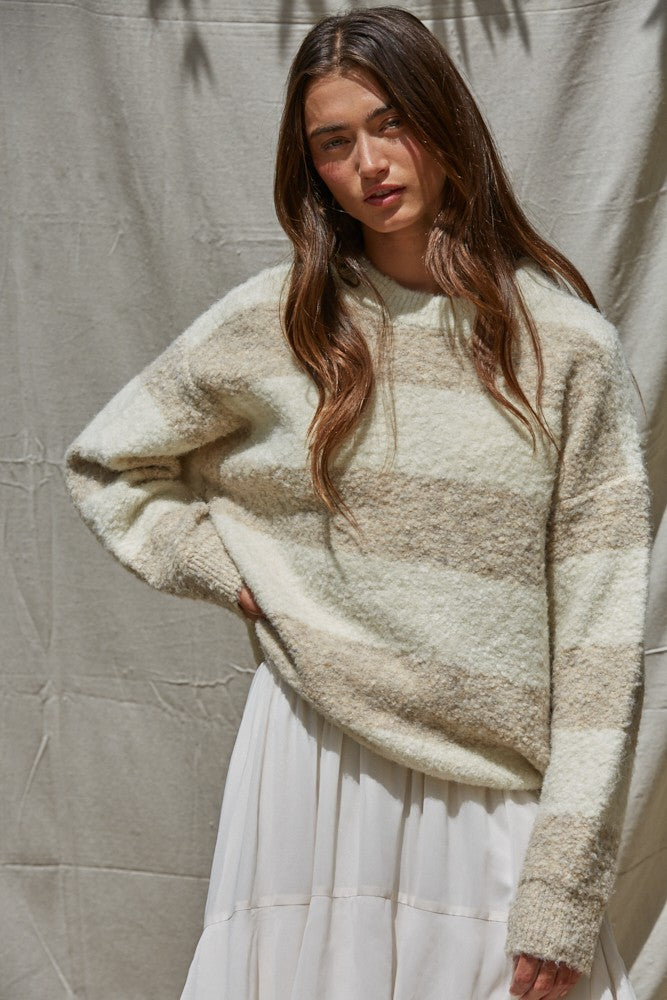 Olsen Stripe Sweater Cream/Taupe