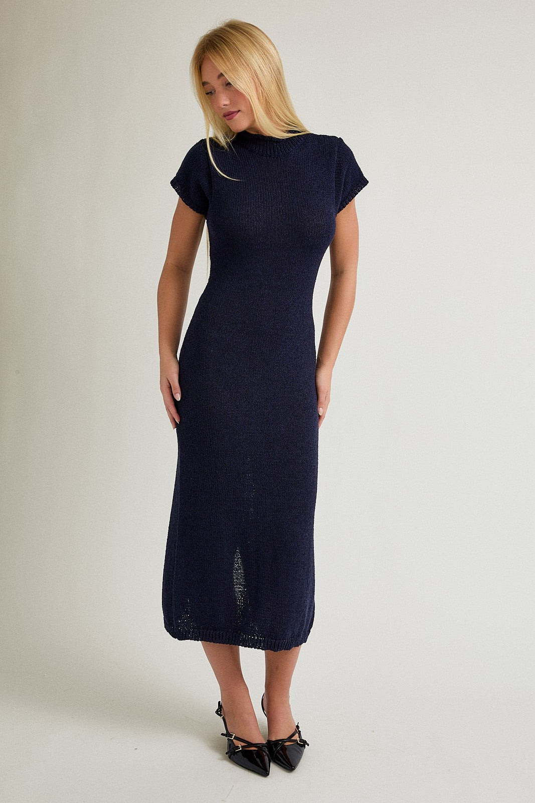Short Sleeve Sweater Dress Navy