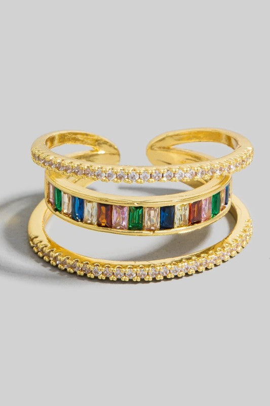 3 Row Rhinestone Ring Multi