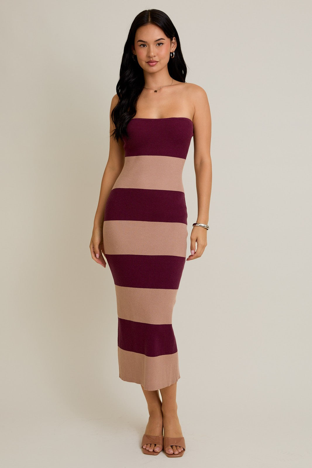 Strapless Color Block Knit Dress