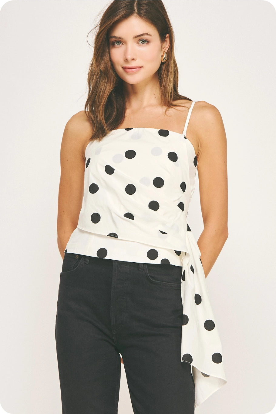 Polka Dot Side Pleated Drape Top