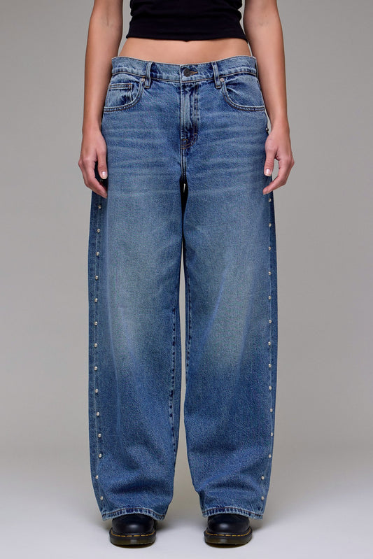 Medium Wash Side Stud Baggy Jeans