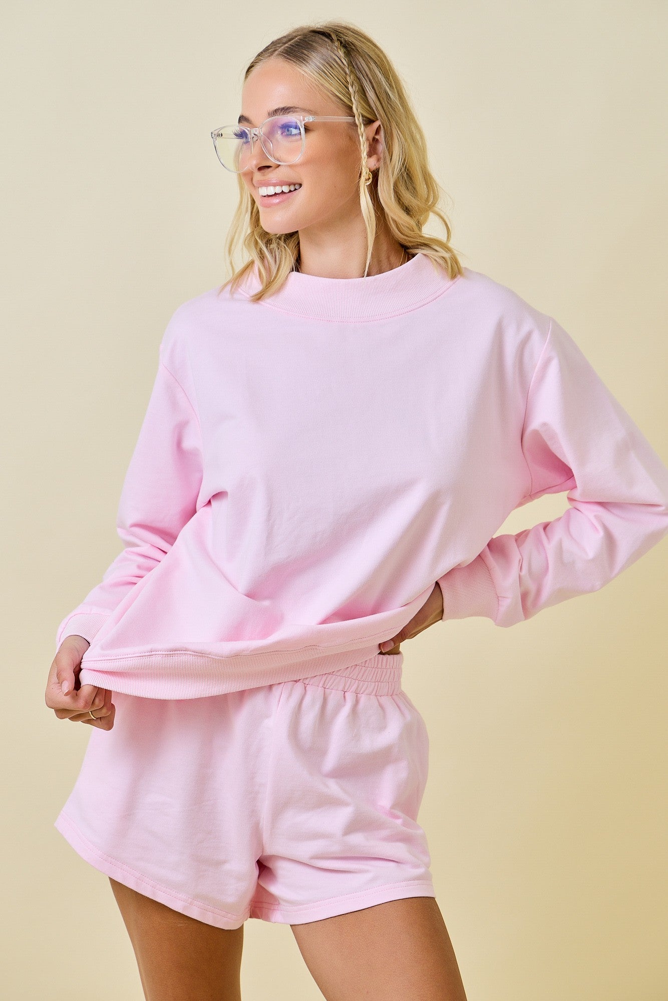 Mock Sweatshirt & Shorts Set of 2 Pink - Clothe Boutique