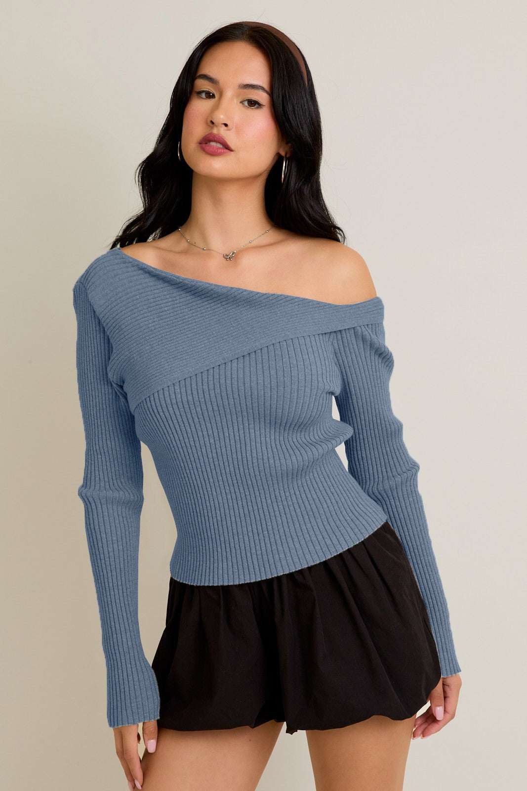Ashlee Asymmetrical Knit Top Blue
