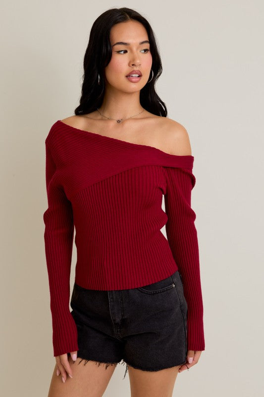 Ashlee Asymmetrical Knit Top Red