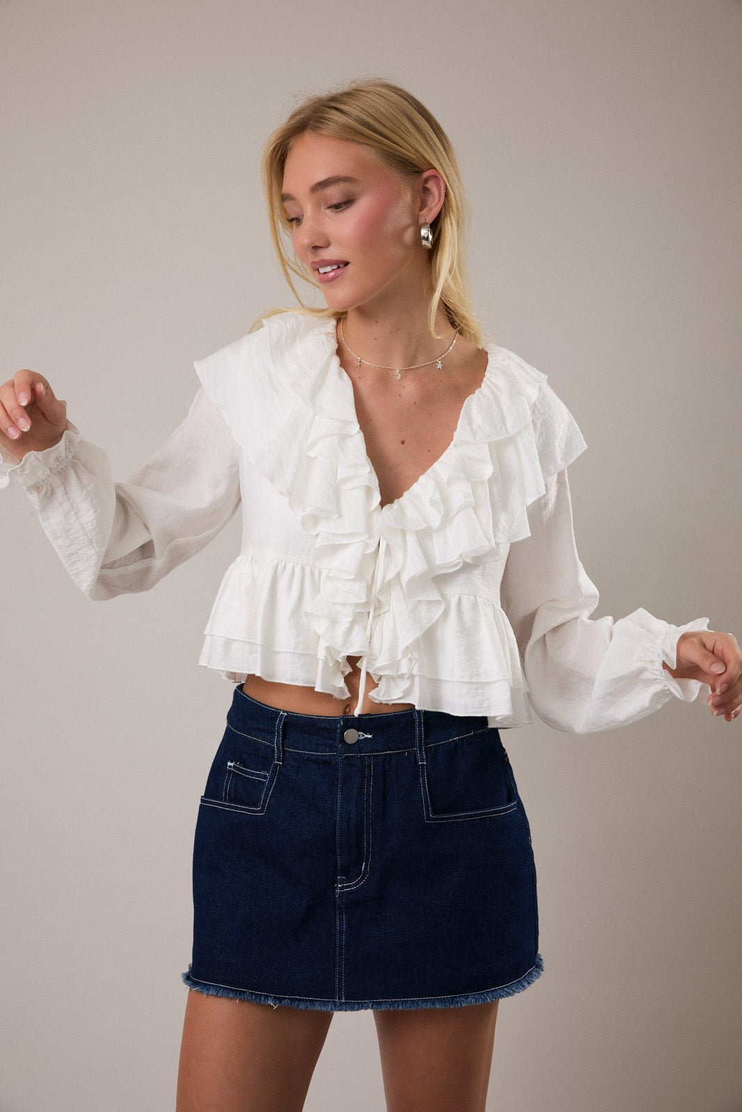 Jasmine White Ruffle Blouse - Clothe Boutique