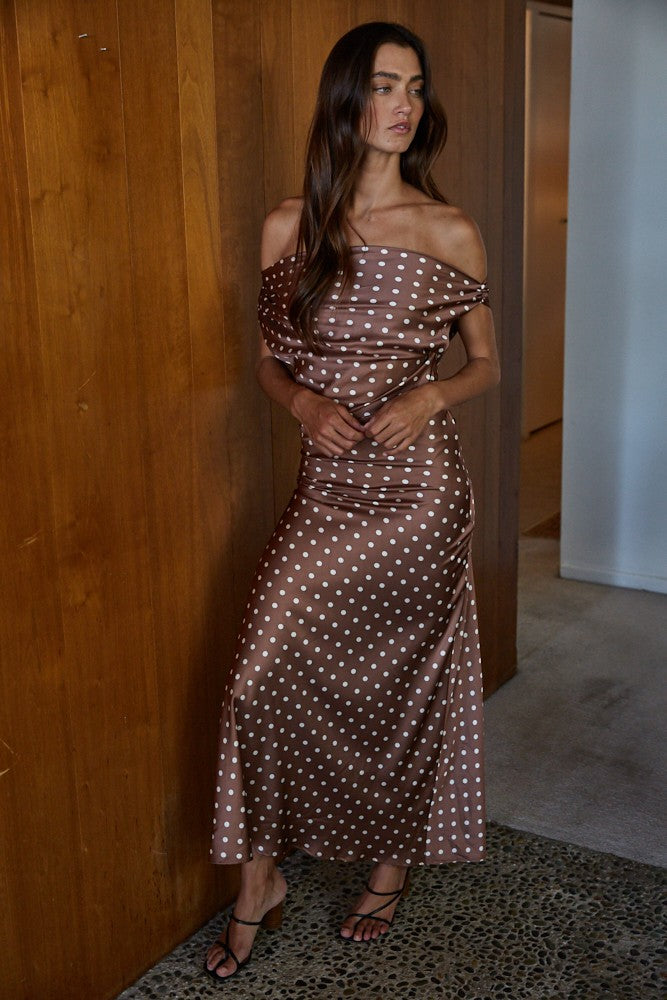 Lavon Chocolate Dotted Dress