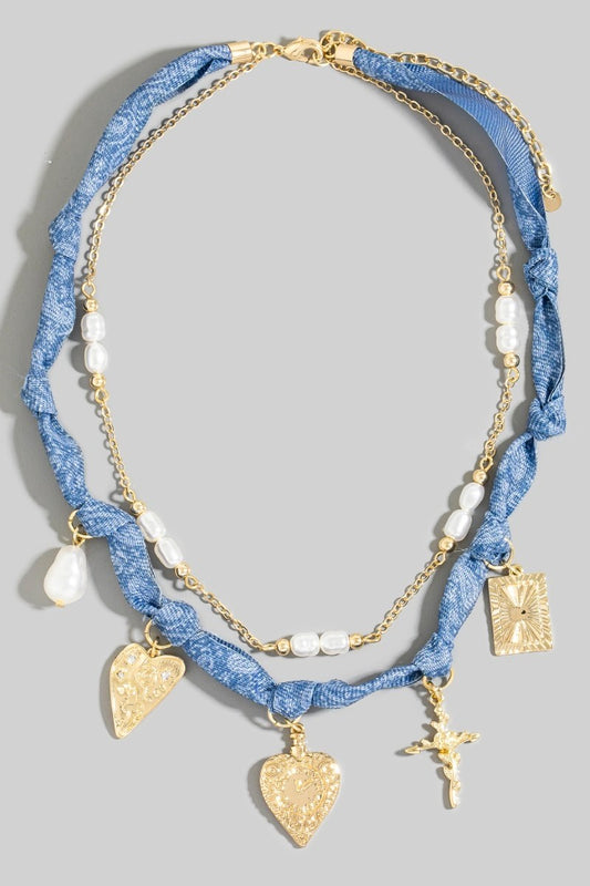 Paisley Denim Charm Necklace