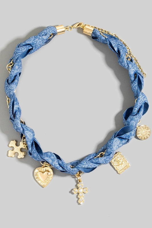 Paisley Bandana Cross Charm Necklace