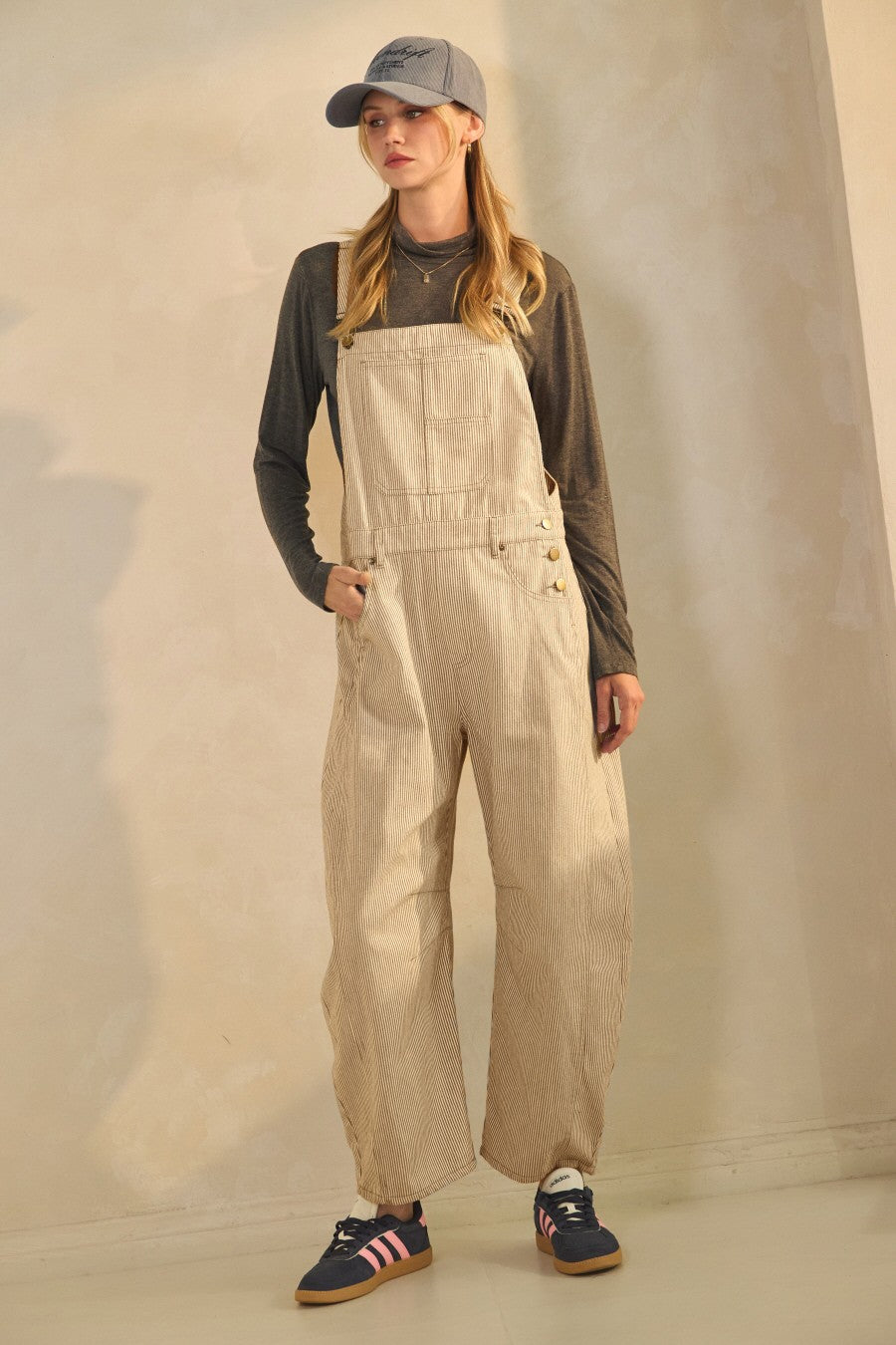 Taupe Pinstripe Overalls