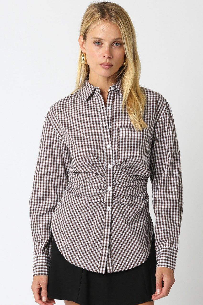 Brown Gingham Shirt Blouse
