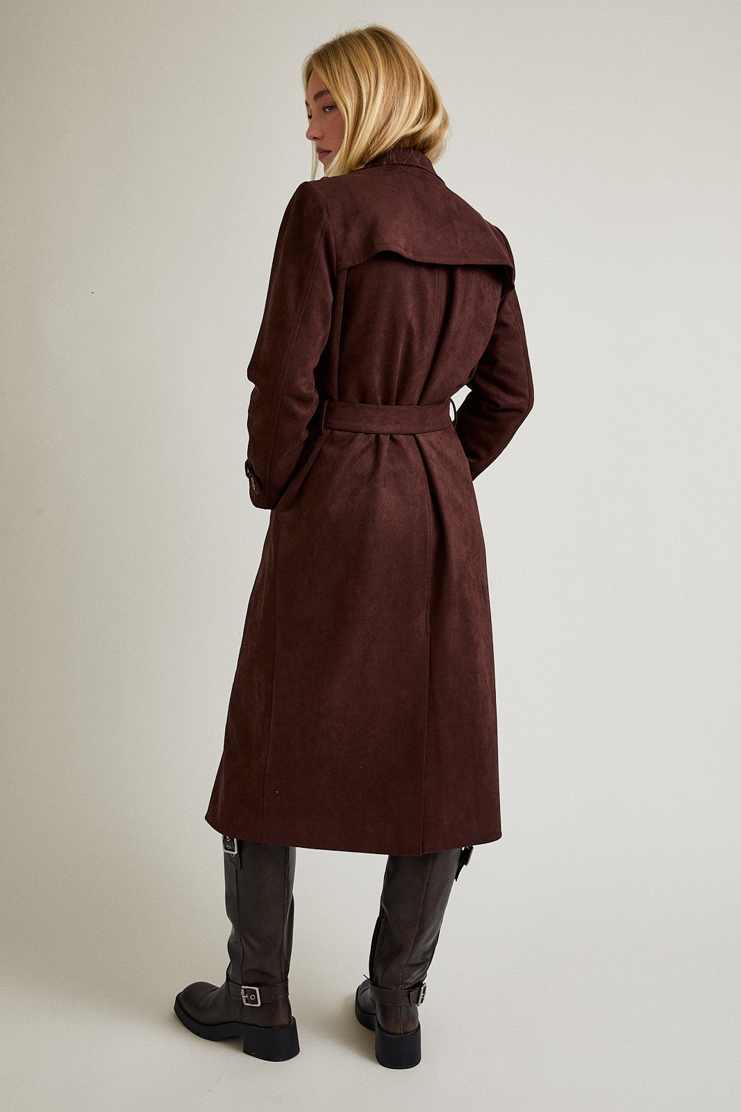Brown Suede Long Trench Coat