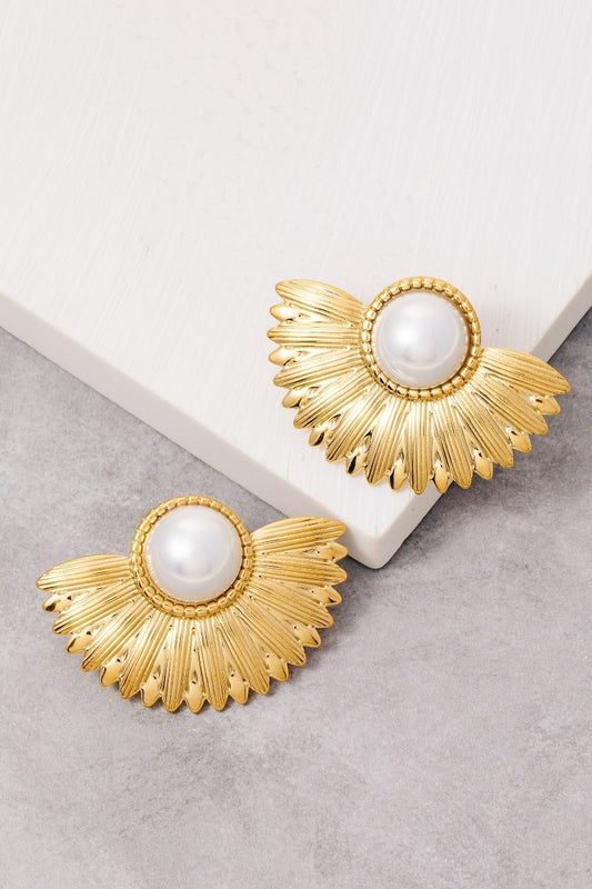 Half Pearl Flower Studs
