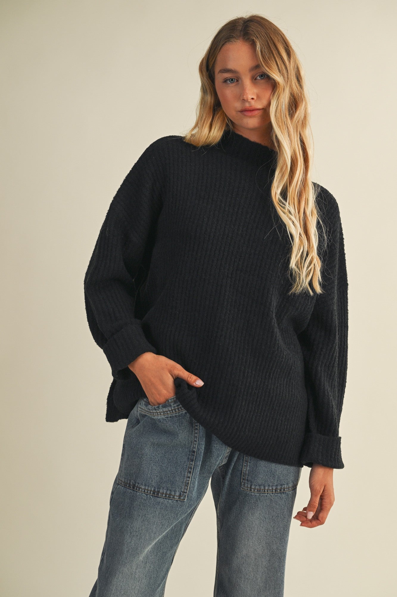 Mock Oversized Sweater Black